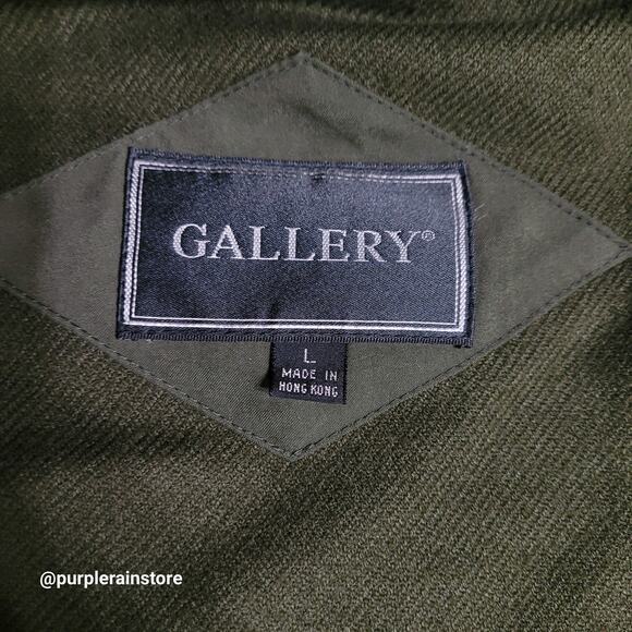 Vtg Gallery Hooded Duster Parka Jacket L Removable Hood Olive Classic 90's - Picture 8 of 16
